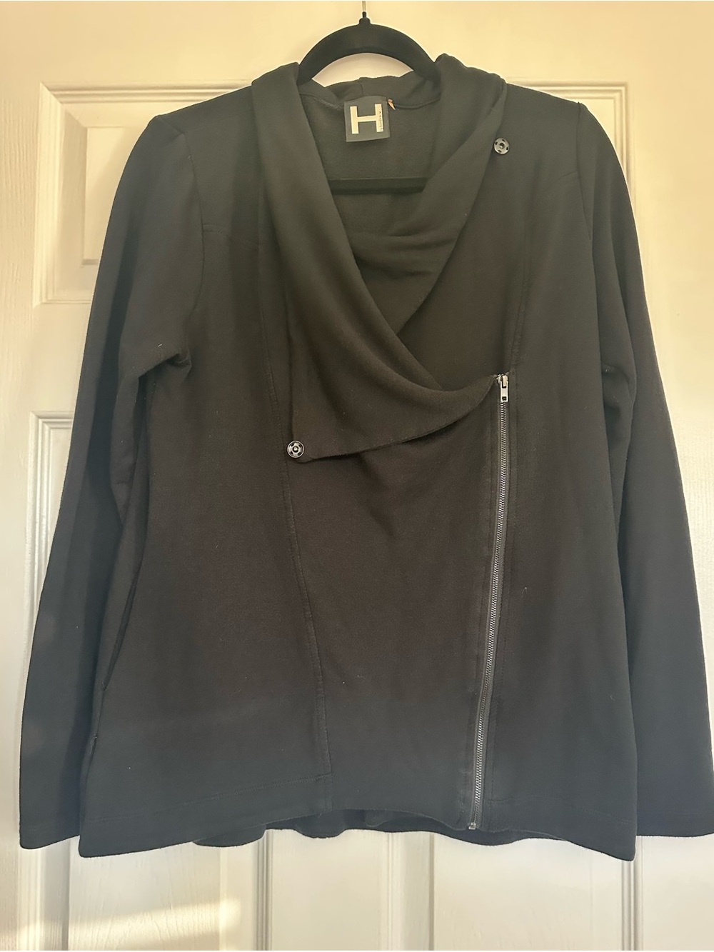Bordeaux Black Draped Asymmetric Zip Blazer